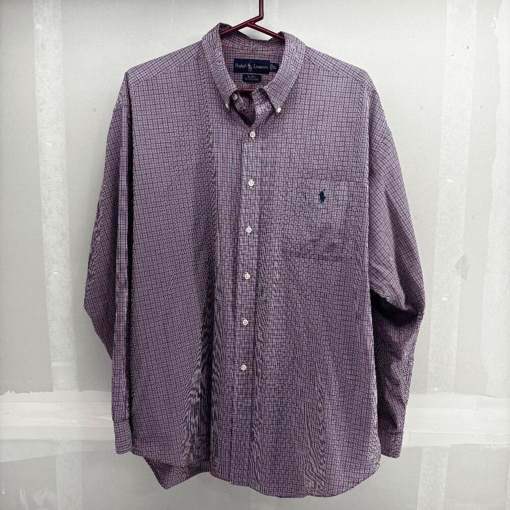Vintage 90s Polo Ralph Lauren Red Blue Tattersall Check Plaid Mens XL Blake EUC